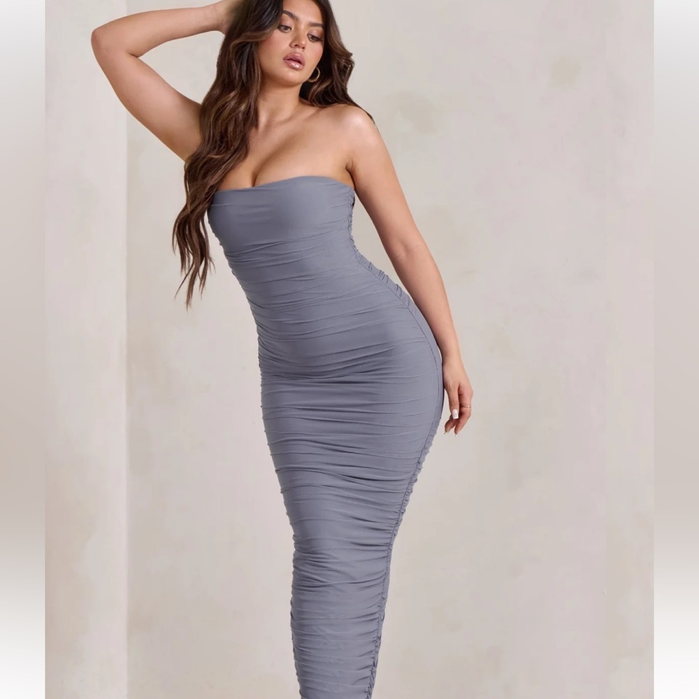 Club L London, grey strapless maxi dress, size 2